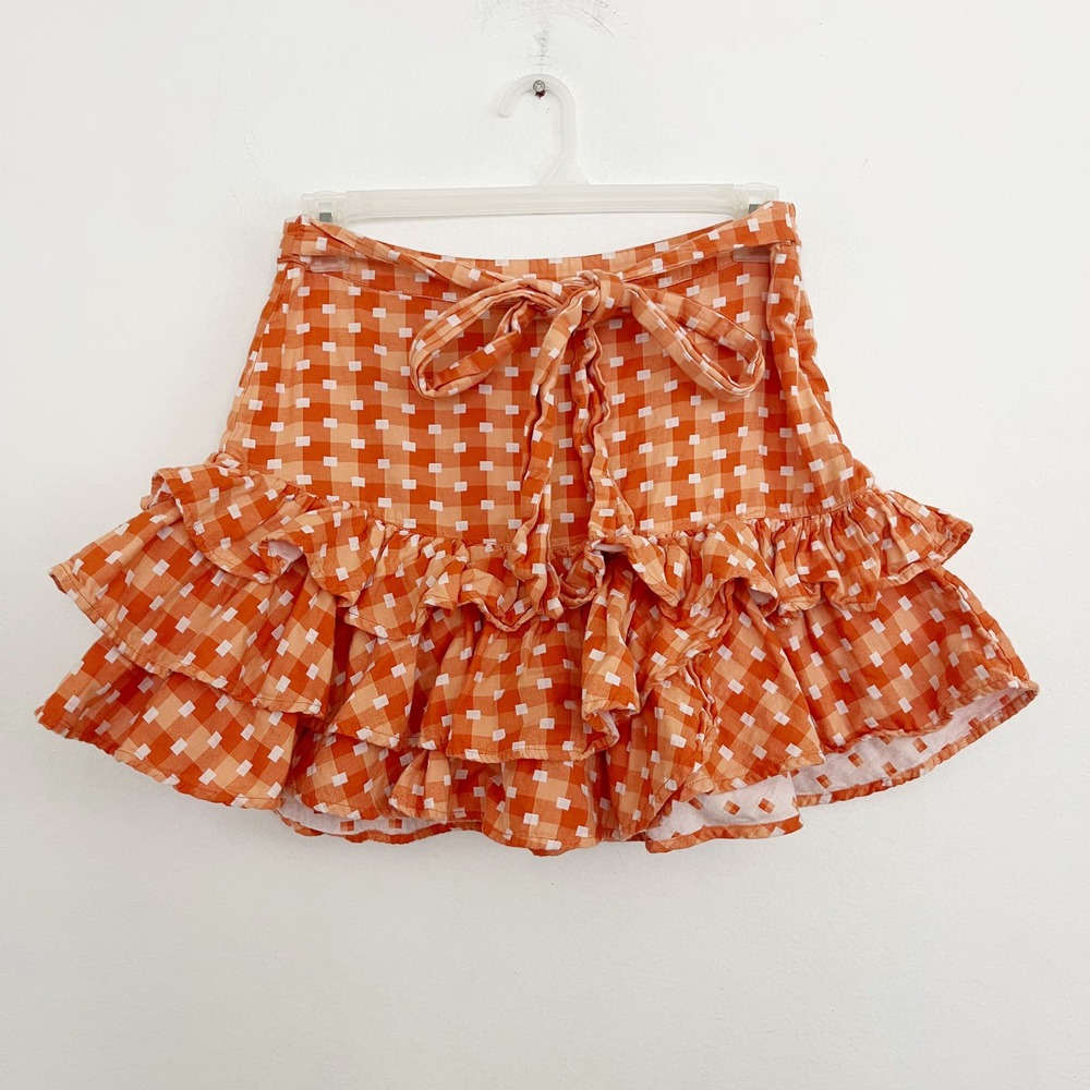 Tularosa Skirt Womens Size Large Orange Mini Sadie Ruffle Tiered Cotton